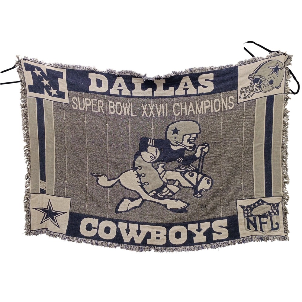 Dallas Cowboys Vintage Super Bowl XXVII Champions Large Fringed Blanket Throw